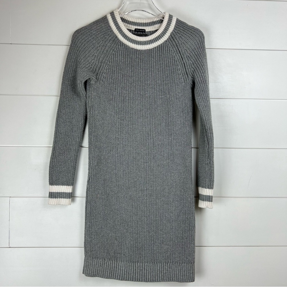 Abercrombie & Fitch Gray Long Sleeve Knit Dress with Cream Trim